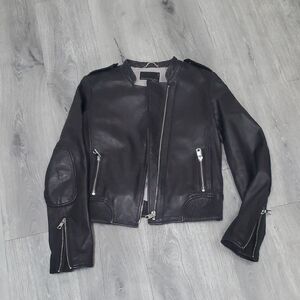 Banana Republic Black Leather Moto Jacket Size Xs In Gteat Condition